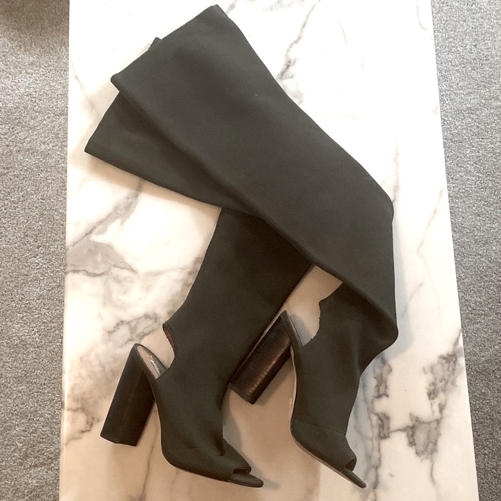 Steve Madden |Serinade Open Toe Over the Knee OTK Sock Boot Basil Green Size 7.5